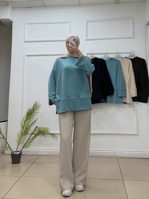 Altı Fırfırlı Kolu Yırtmaçlı Oyşo Sweat - Cadde Butik