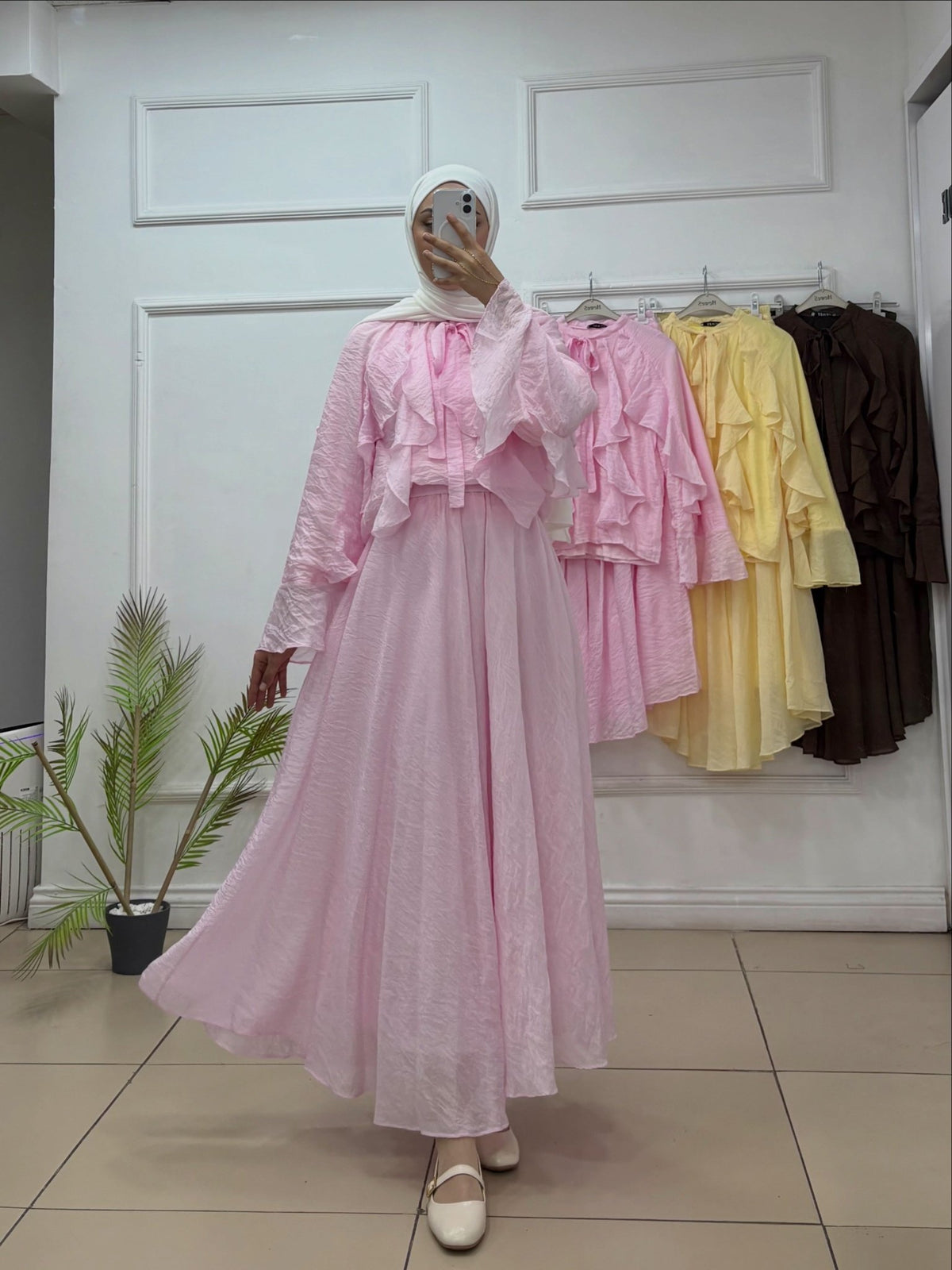 Fırfırlı Etek Bluz Takım | Tül Modal Kumaş - Cadde Butik