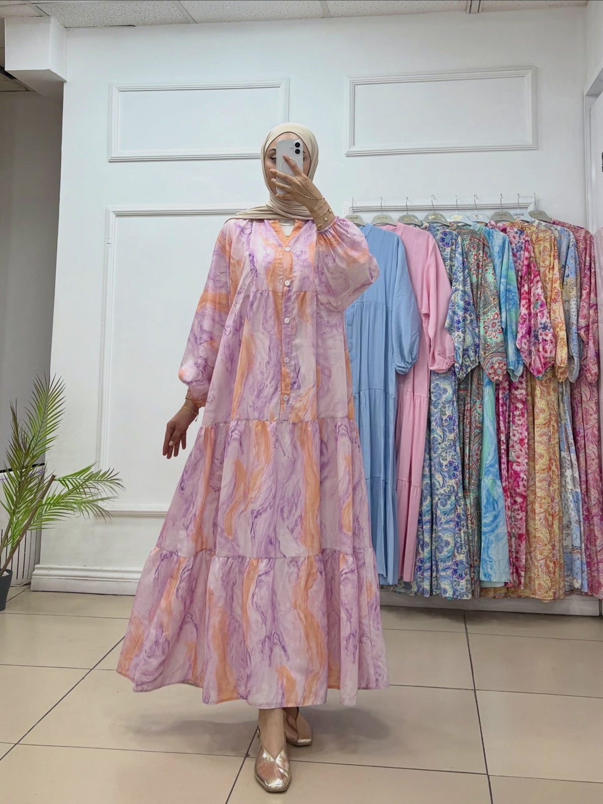 Renkli Desenli Mango Kumaş Elbise - Cadde Butik