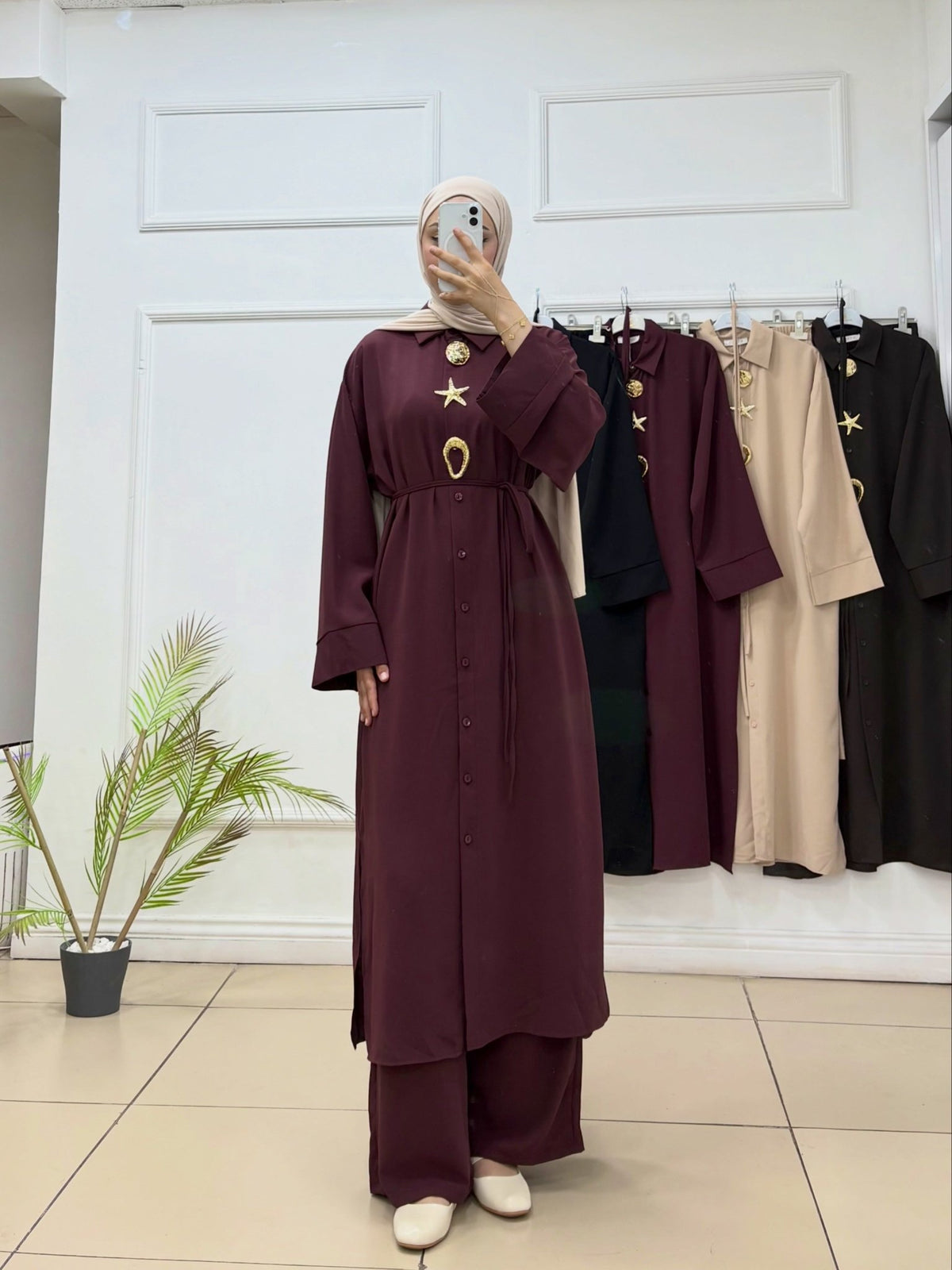 Broşlu Uzun Tunik Takım - Cadde Butik