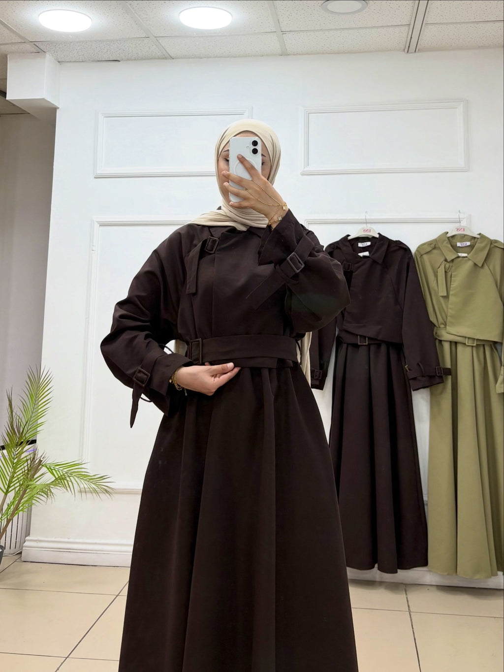Trenç Elbise | Keten Kumaş Kemerli Elbise - Cadde Butik