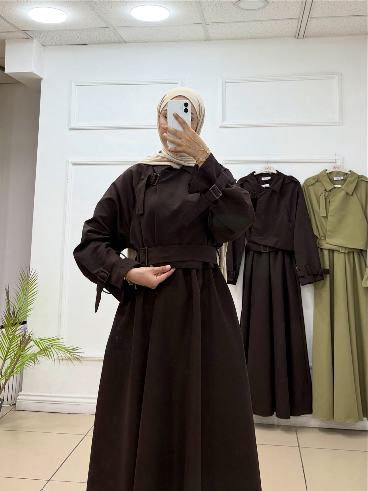 Trenç Elbise | Keten Kumaş Kemerli Elbise - Cadde Butik