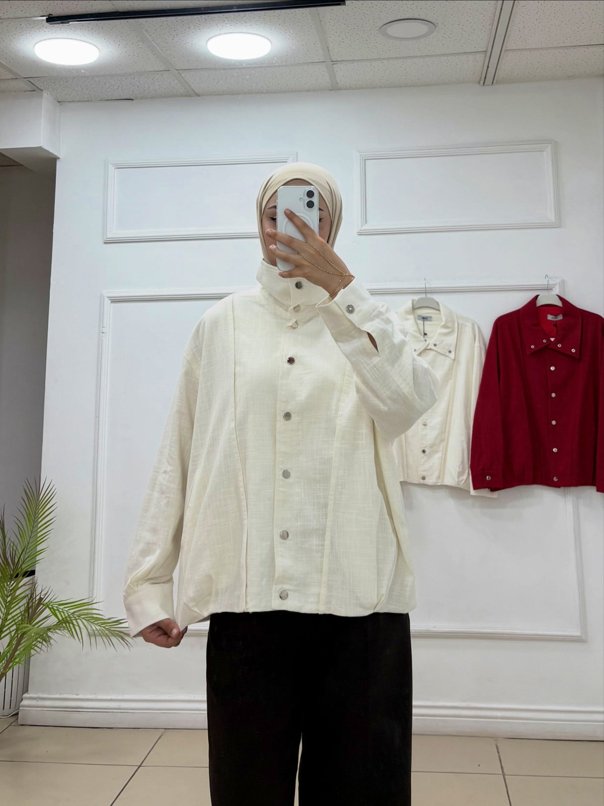 Metal Düğmeli Geniş Kesim Keten Ceket - Cadde Butik