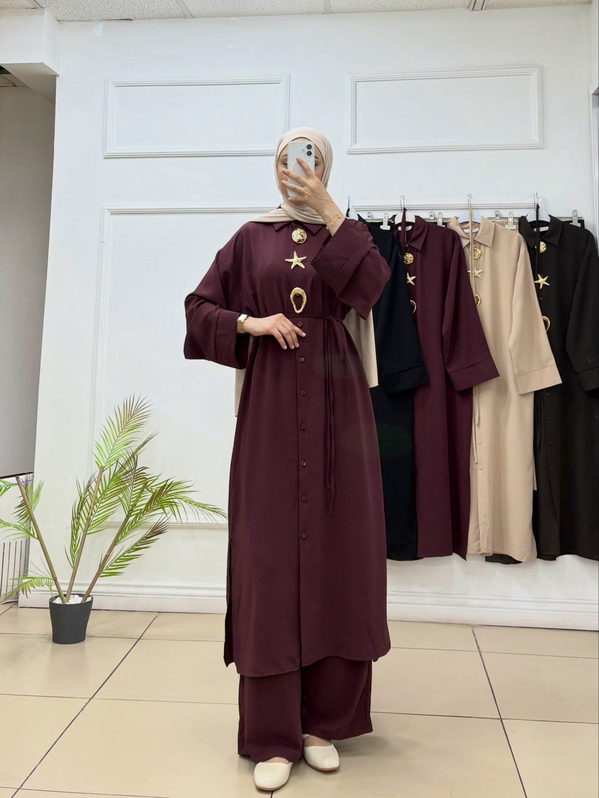 Broşlu Uzun Tunik Takım - Cadde Butik
