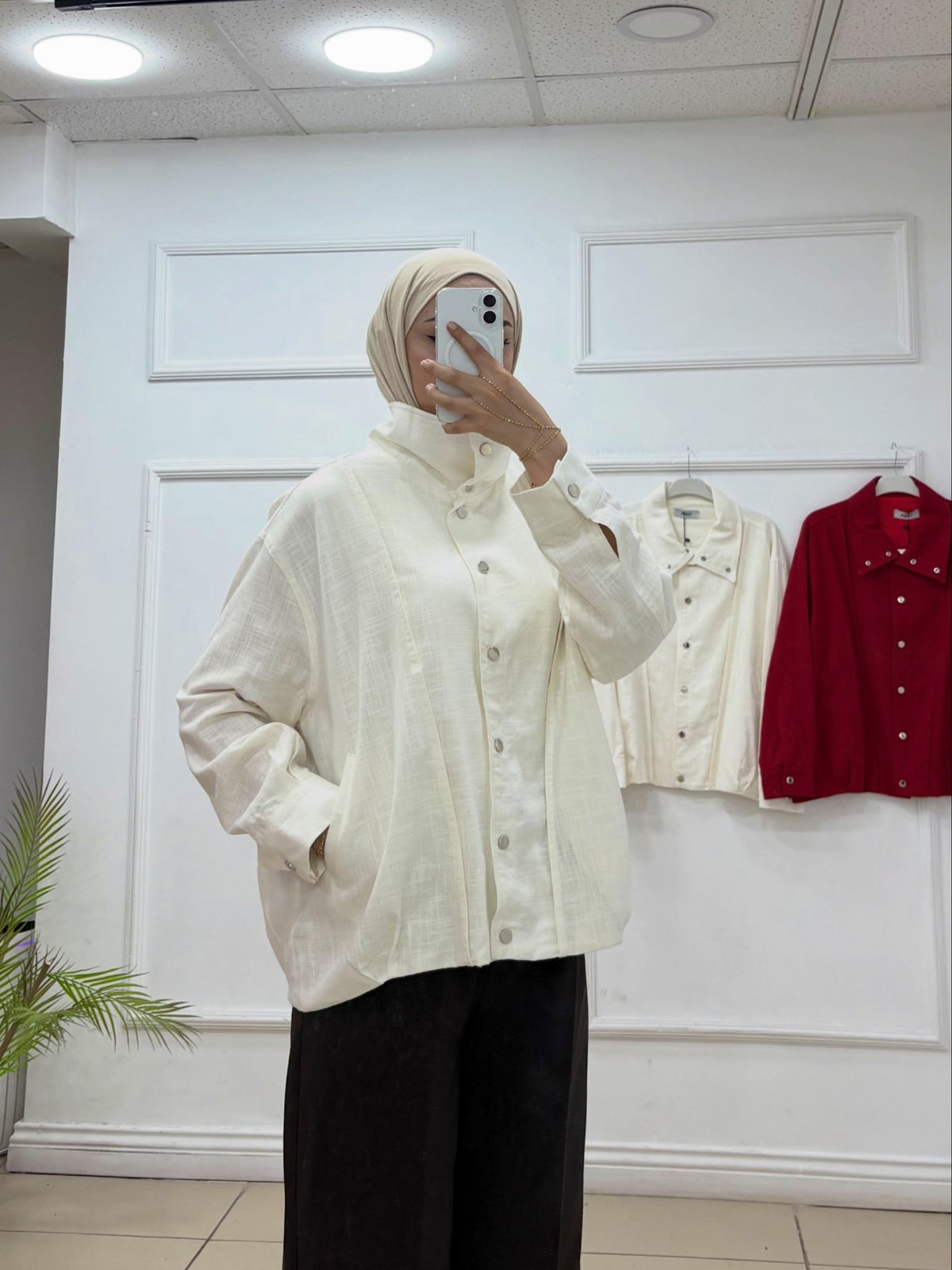 Metal Düğmeli Geniş Kesim Keten Ceket - Cadde Butik