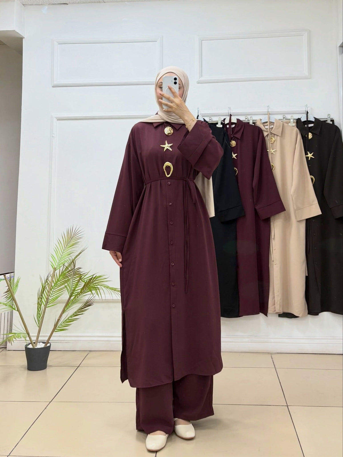 Broşlu Uzun Tunik Takım - Cadde Butik