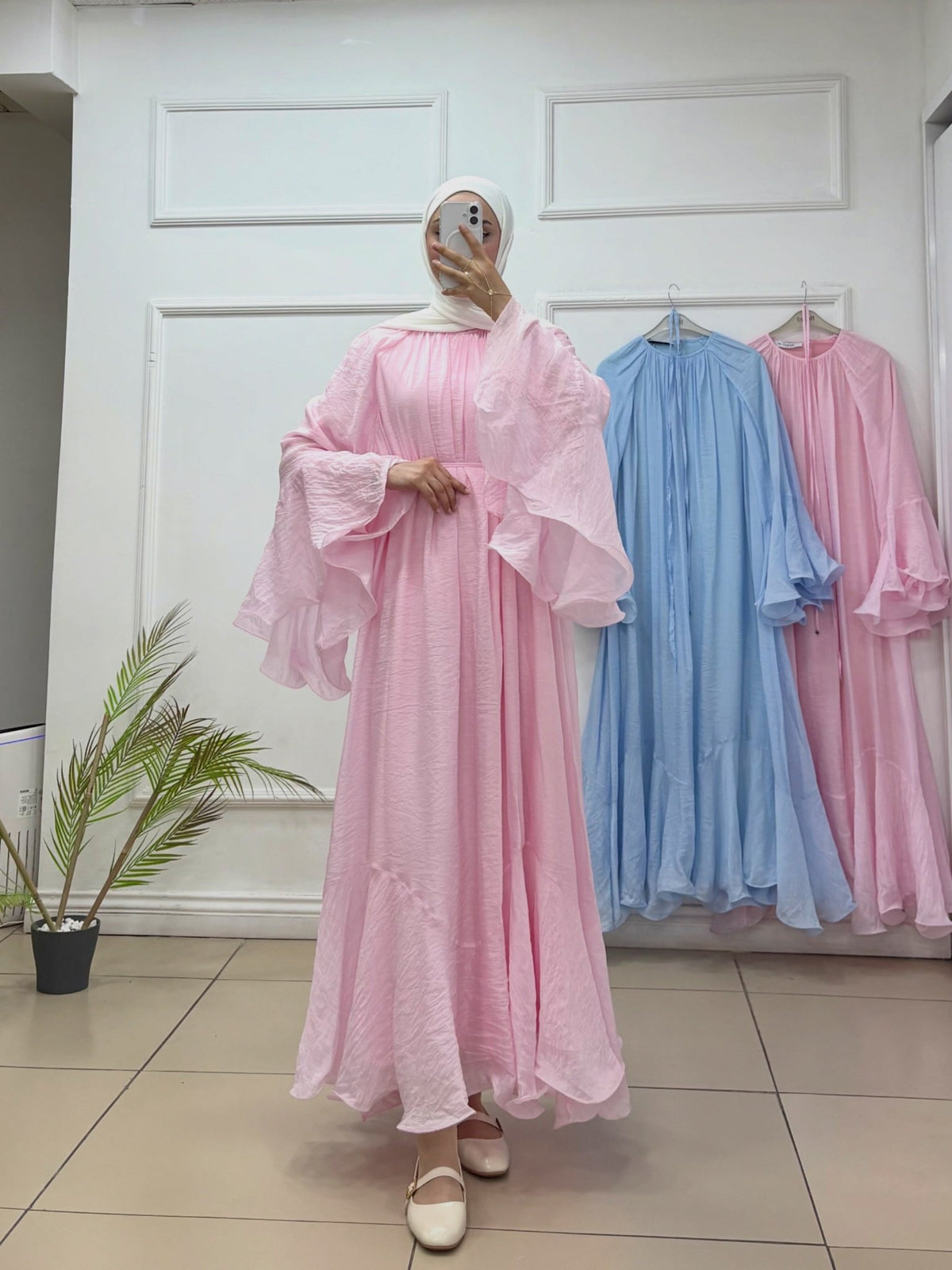 İp Kemerli Geniş Kol Elbise - Cadde Butik