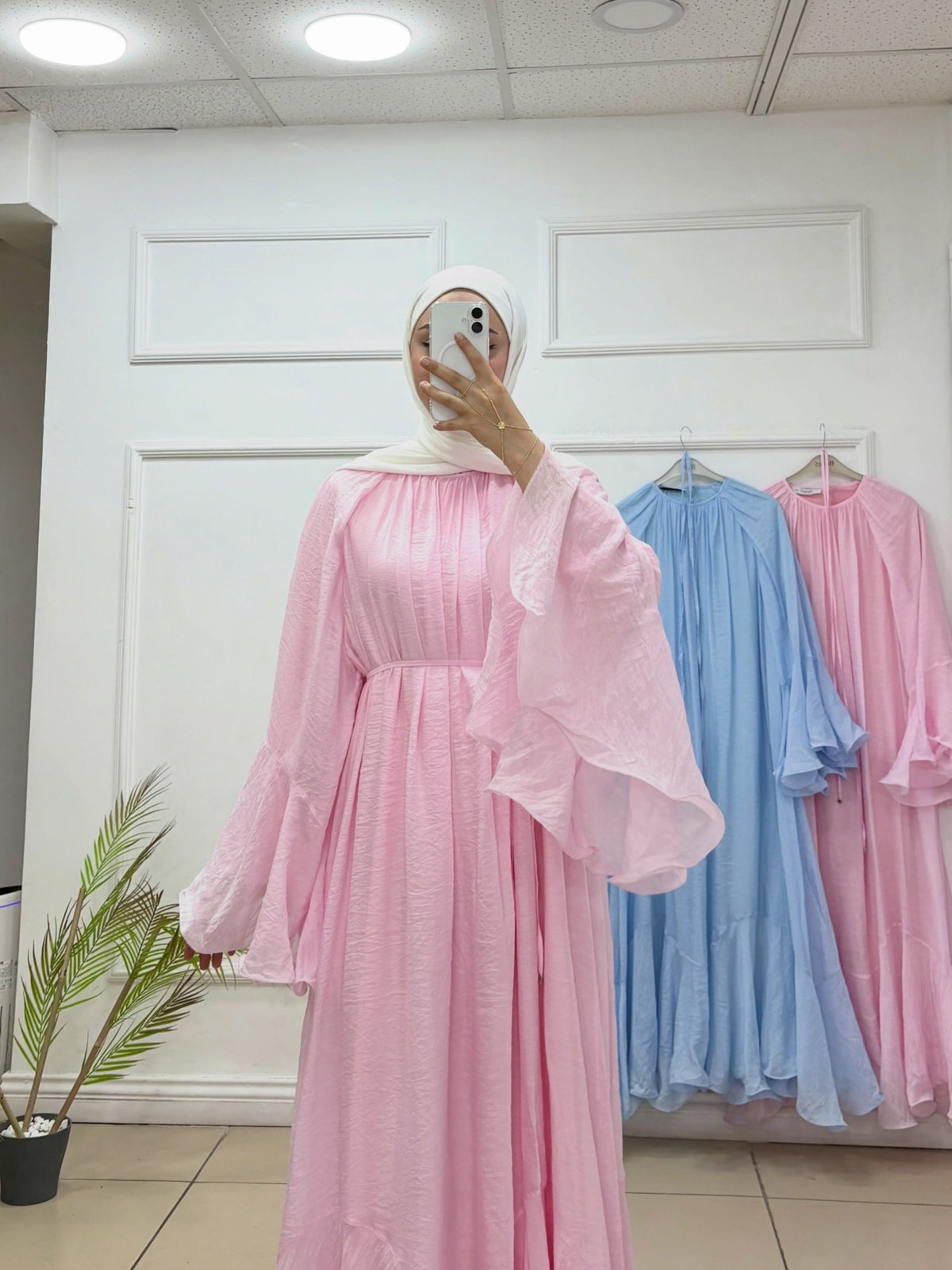 İp Kemerli Geniş Kol Elbise - Cadde Butik