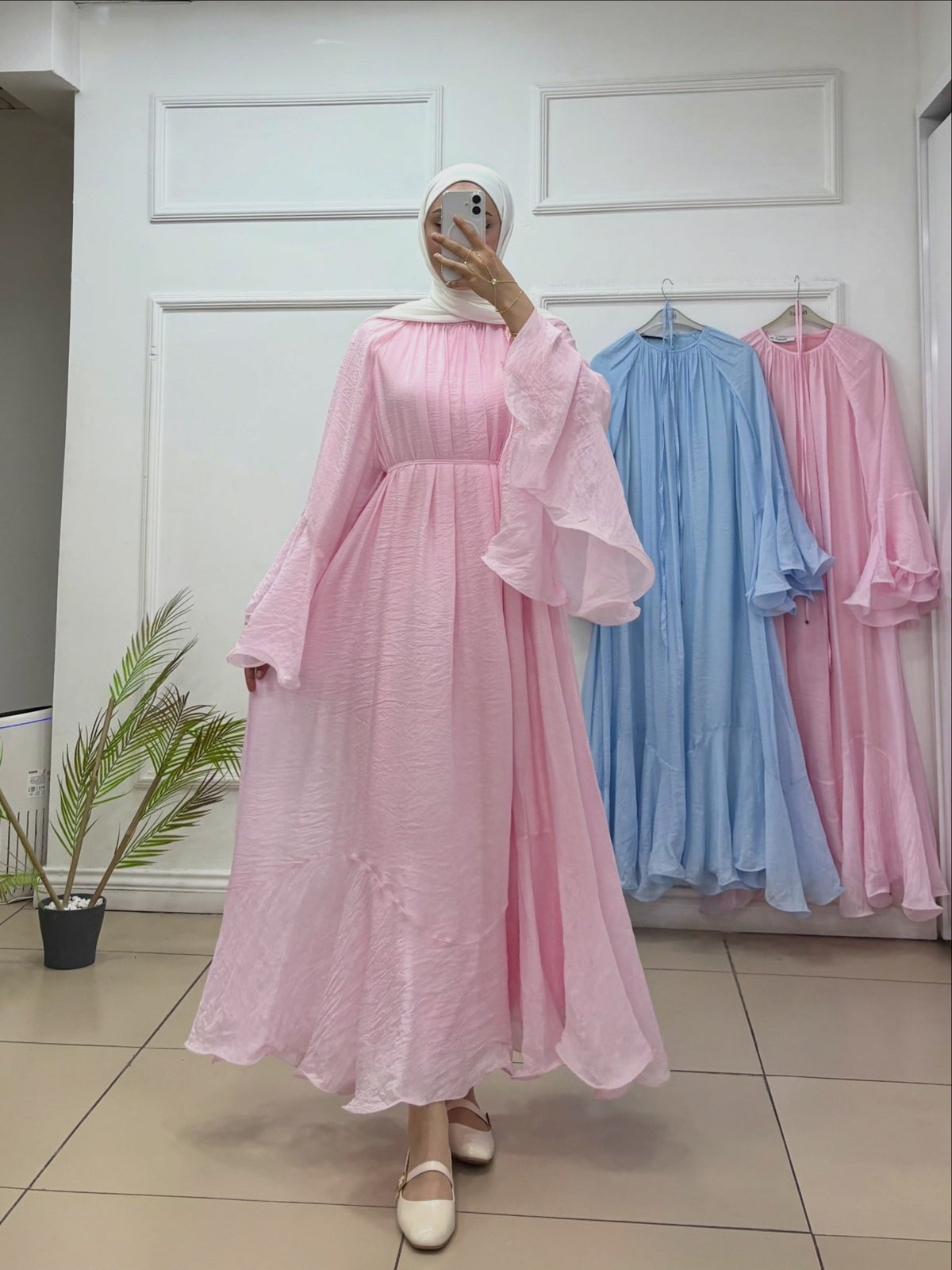 İp Kemerli Geniş Kol Elbise - Cadde Butik