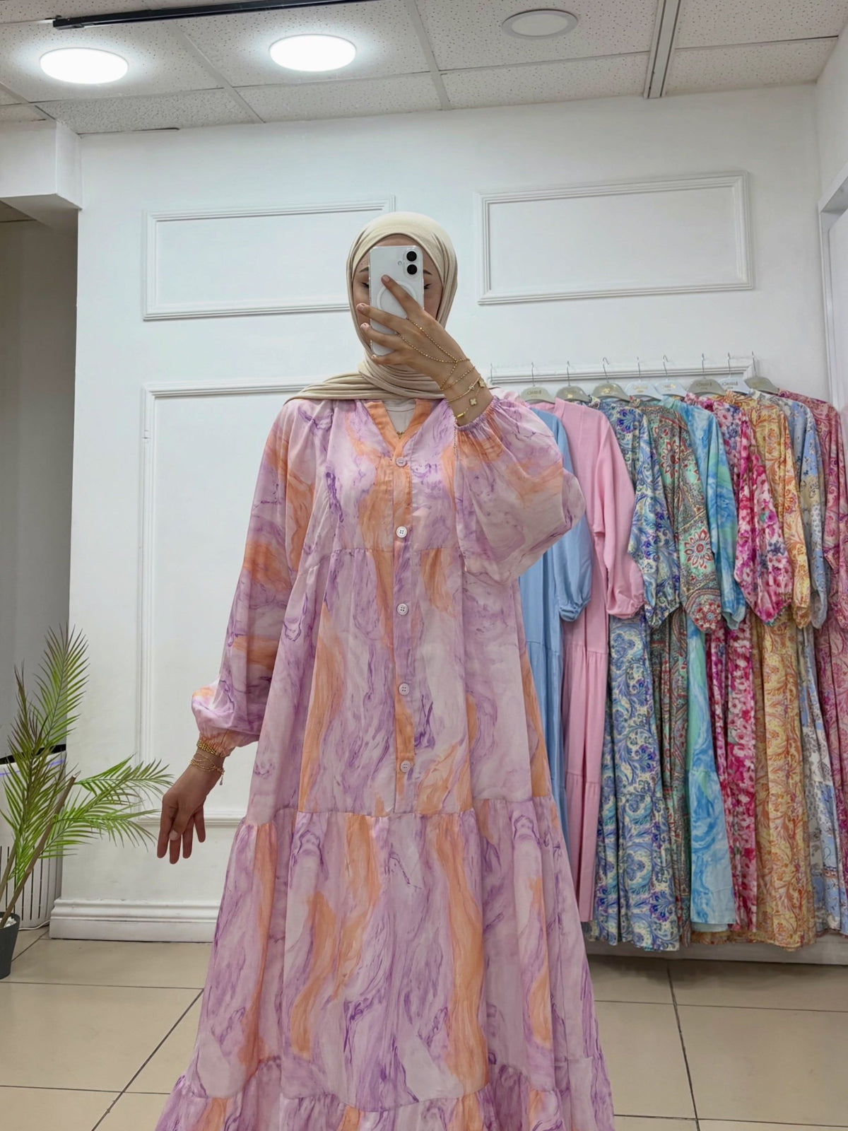 Renkli Desenli Mango Kumaş Elbise - Cadde Butik
