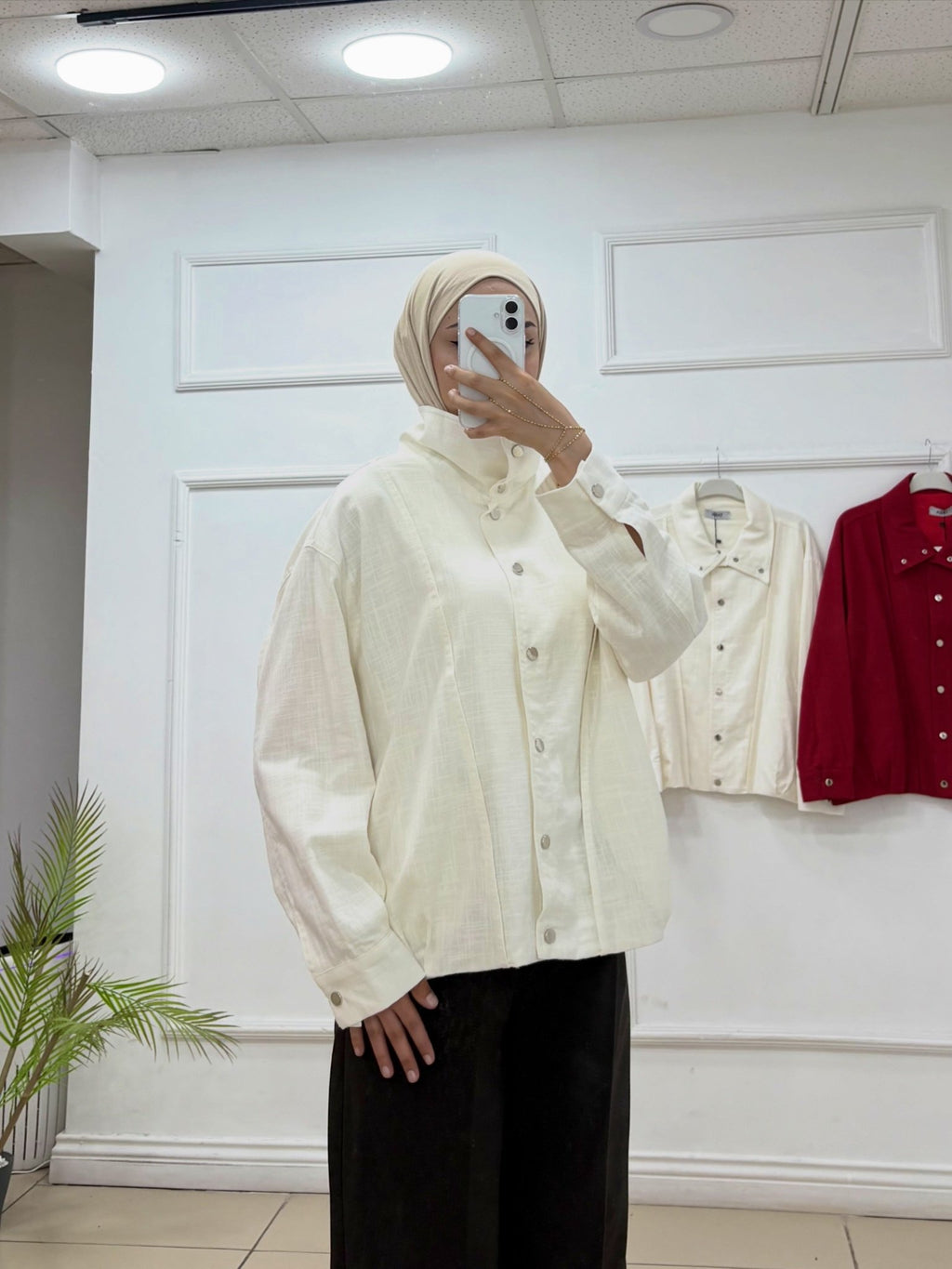 Metal Düğmeli Geniş Kesim Keten Ceket - Cadde Butik