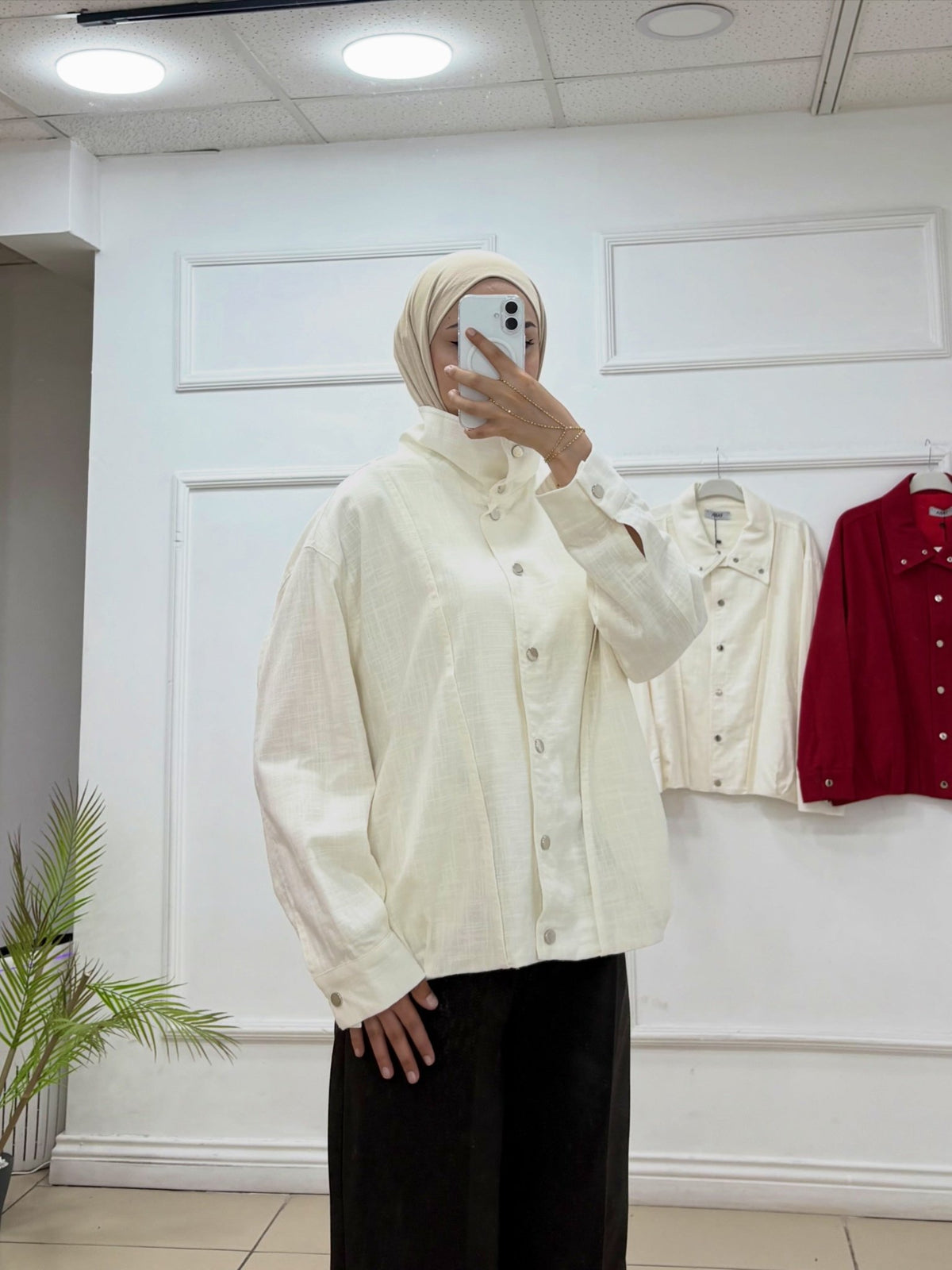 Metal Düğmeli Geniş Kesim Keten Ceket - Cadde Butik