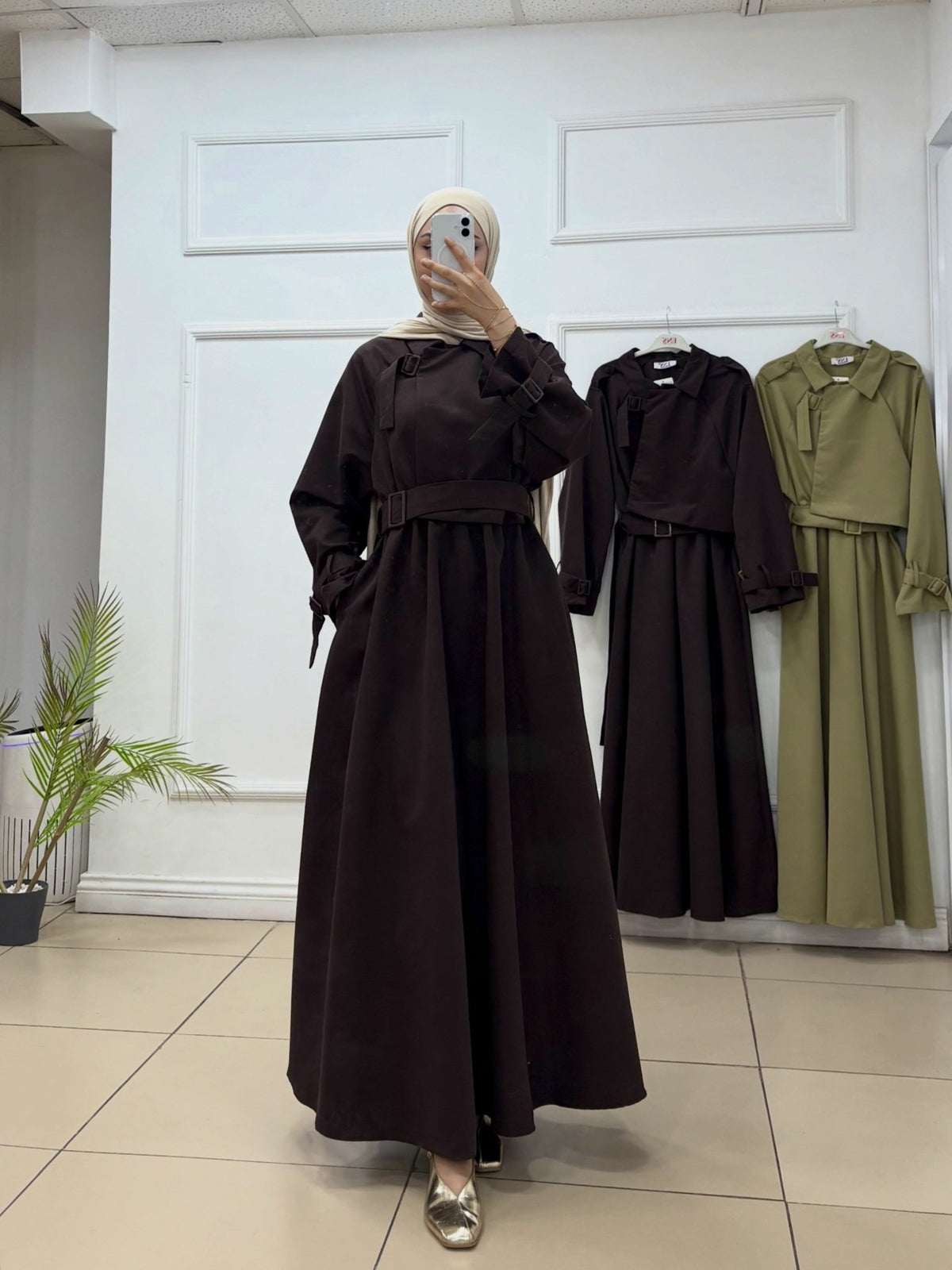 Trenç Elbise | Keten Kumaş Kemerli Elbise - Cadde Butik