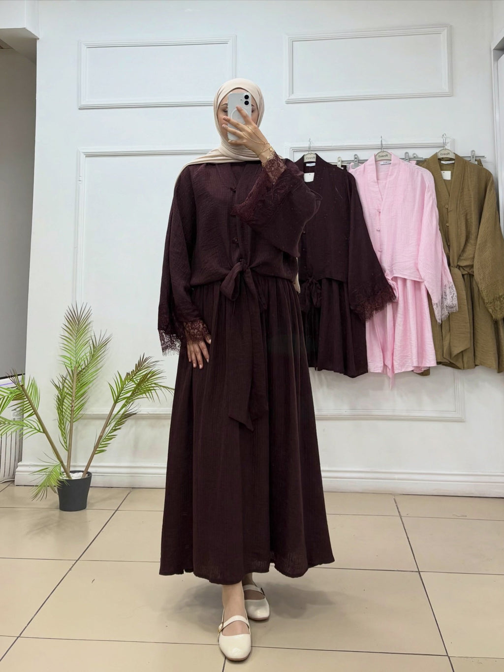 Etekli Takım | Altı Bağlamalı Kol Ucu Dantel Detaylı Gömlek - Cadde Butik