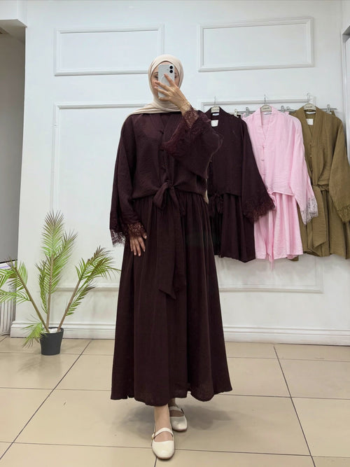 Etekli Takım | Altı Bağlamalı Kol Ucu Dantel Detaylı Gömlek - Cadde Butik