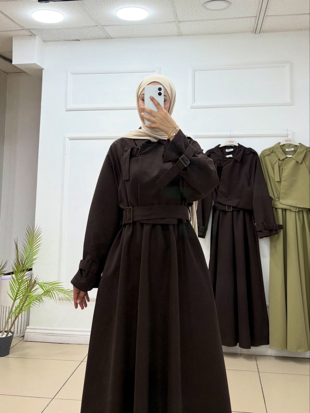 Trenç Elbise | Keten Kumaş Kemerli Elbise - Cadde Butik