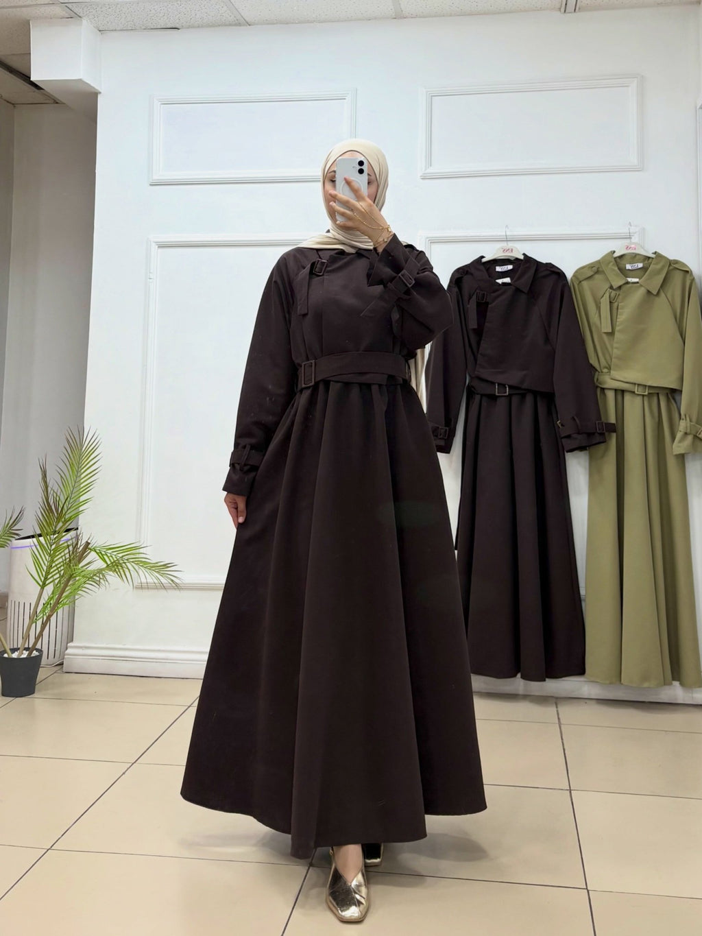 Trenç Elbise | Keten Kumaş Kemerli Elbise - Cadde Butik