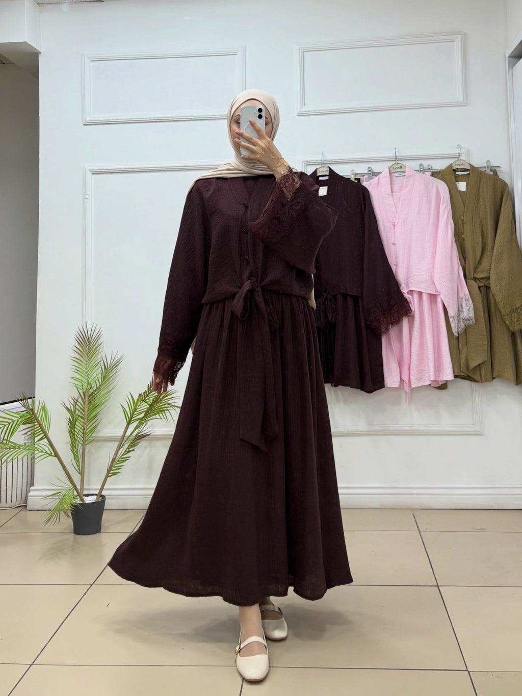 Etekli Takım | Altı Bağlamalı Kol Ucu Dantel Detaylı Gömlek - Cadde Butik