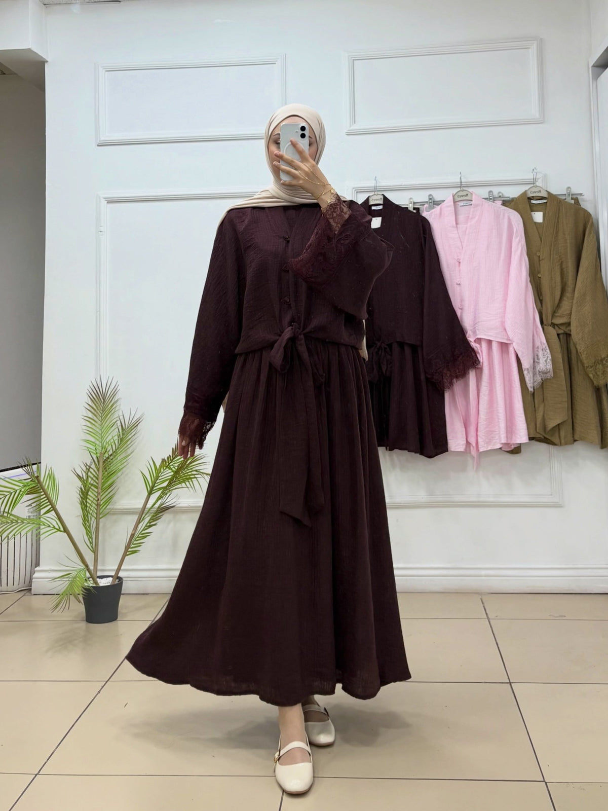 Etekli Takım | Altı Bağlamalı Kol Ucu Dantel Detaylı Gömlek - Cadde Butik
